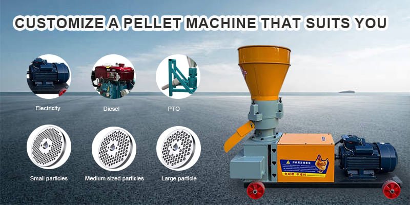 Diagram showing customization options for a feed pellet mill