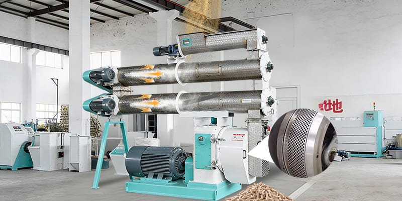 Close-up of a ring die mechanism in action.