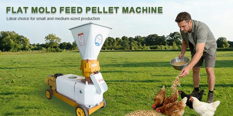 a compact flat die pellet machine in a farm setting