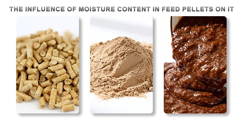 Three samples of feed pellets: one powdery, one perfect, one mushy.