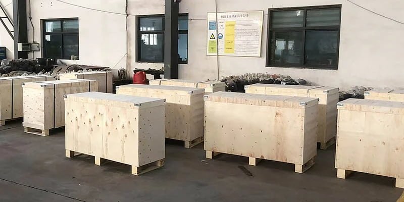 a custom-built ISPM 15 compliant wooden crate for a feed pellet machine