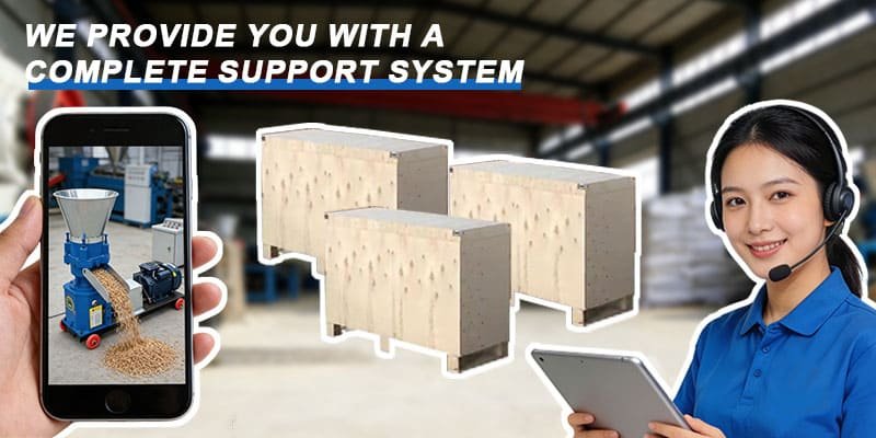 a collage of marketing assets, shipping boxes, and a support agent