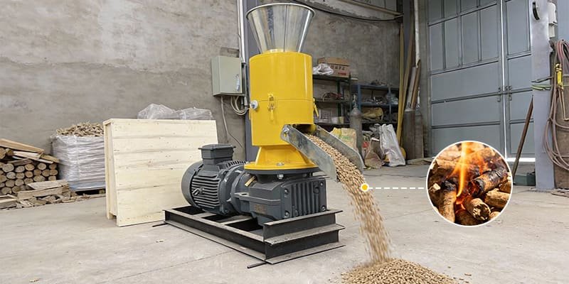 a heavy-duty biomass pellet machine processing wood chips into fuel pellets