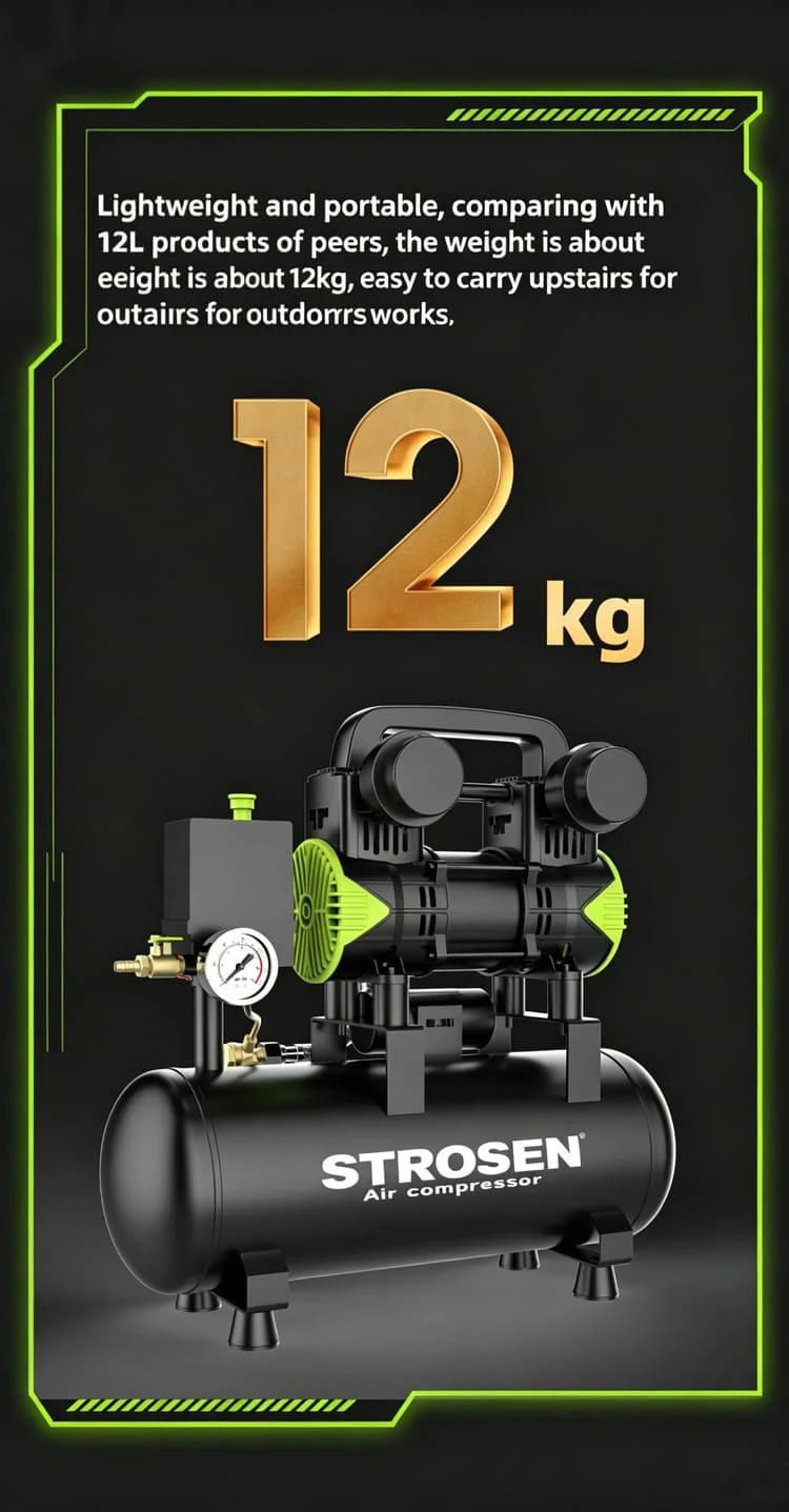 Strosen 12kg lightweight and portable oil-free air compressor easy to carry for outdoor work
