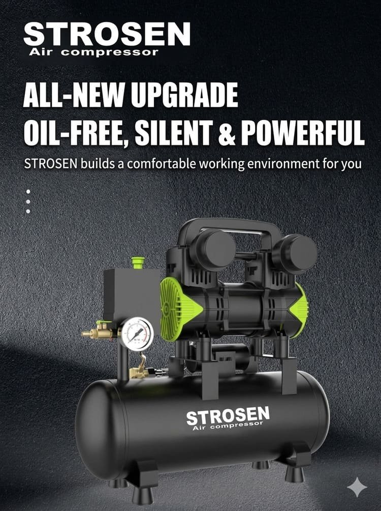 Strosen all-new upgraded oil-free silent and powerful air compressor for a comfortable working environment