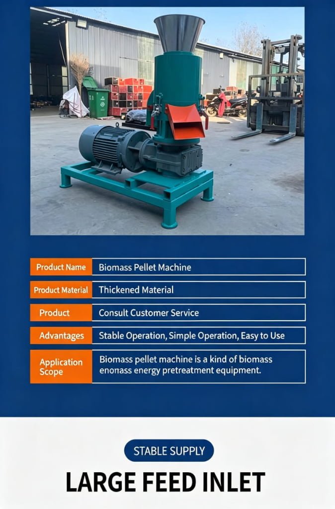 Biomass pellet machine with enlarged feeding inlet, stable running, simple operation, biomass energy pretreatment equipment
