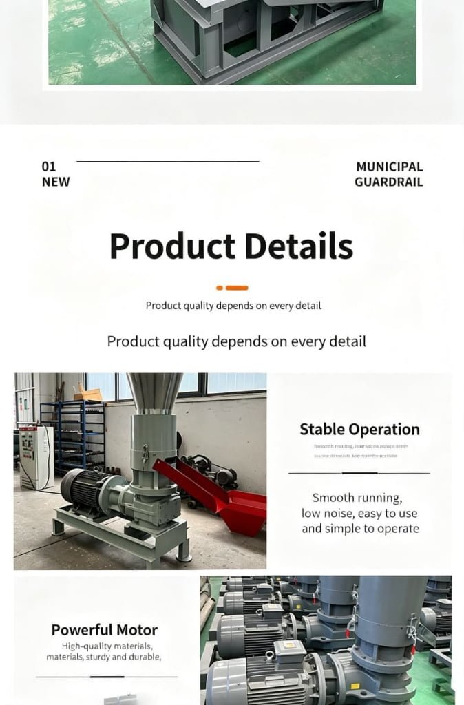 Biomass pellet machine details, powerful motor, stable operation, low noise, easy to operate