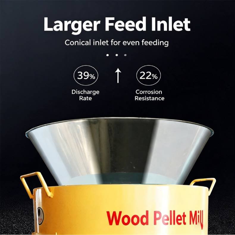Pellet machine larger conical feed inlet, improve feeding speed, corrosion resistant feeding hopper