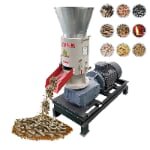 Vertical flat die wood pellet mill, biomass fuel pellet making machine, discharging finished pellets