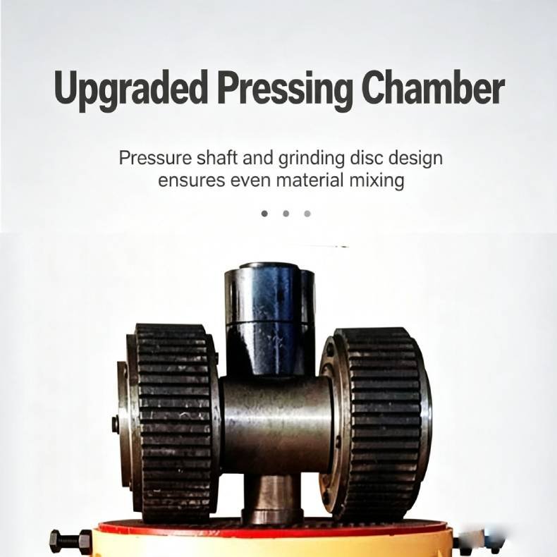 Upgraded pressing chamber assembly with pressure roller and grinding disc, uniform raw material mixing for pellet machine